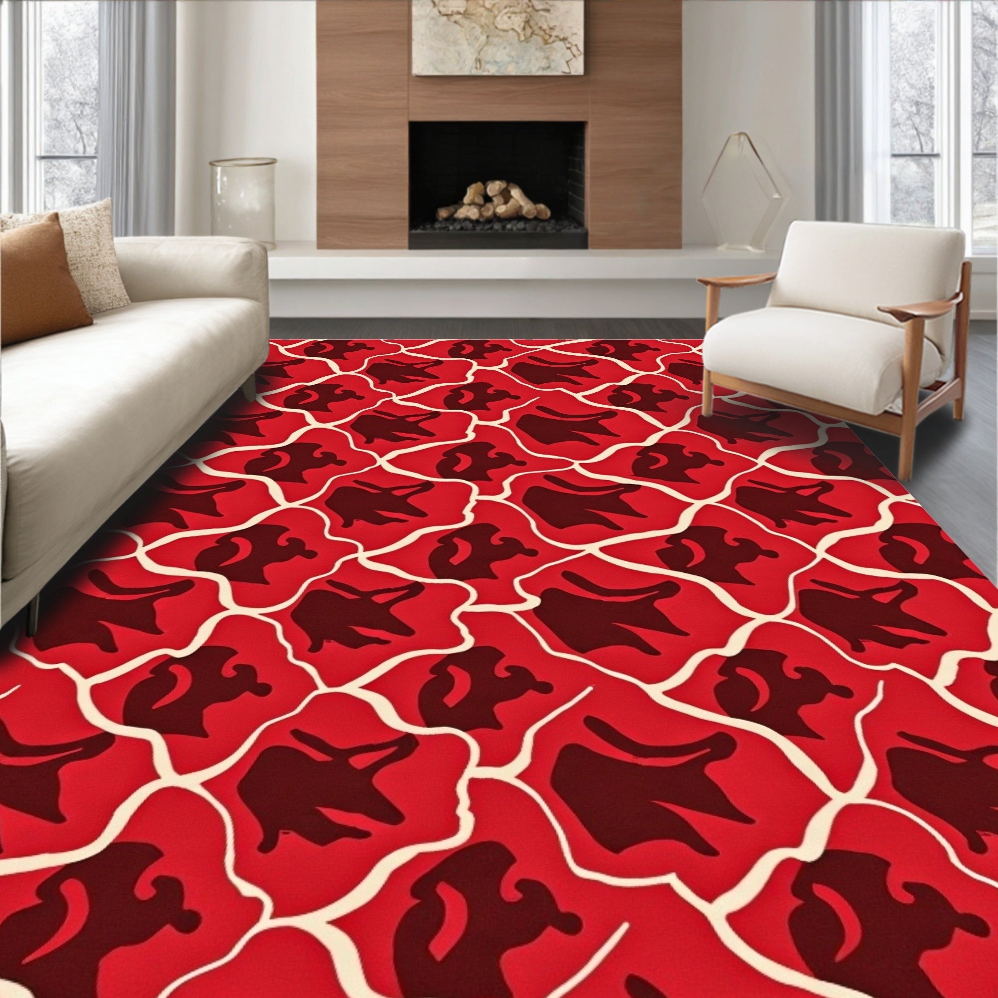 Bold Red Abstract Organic Pattern Rug