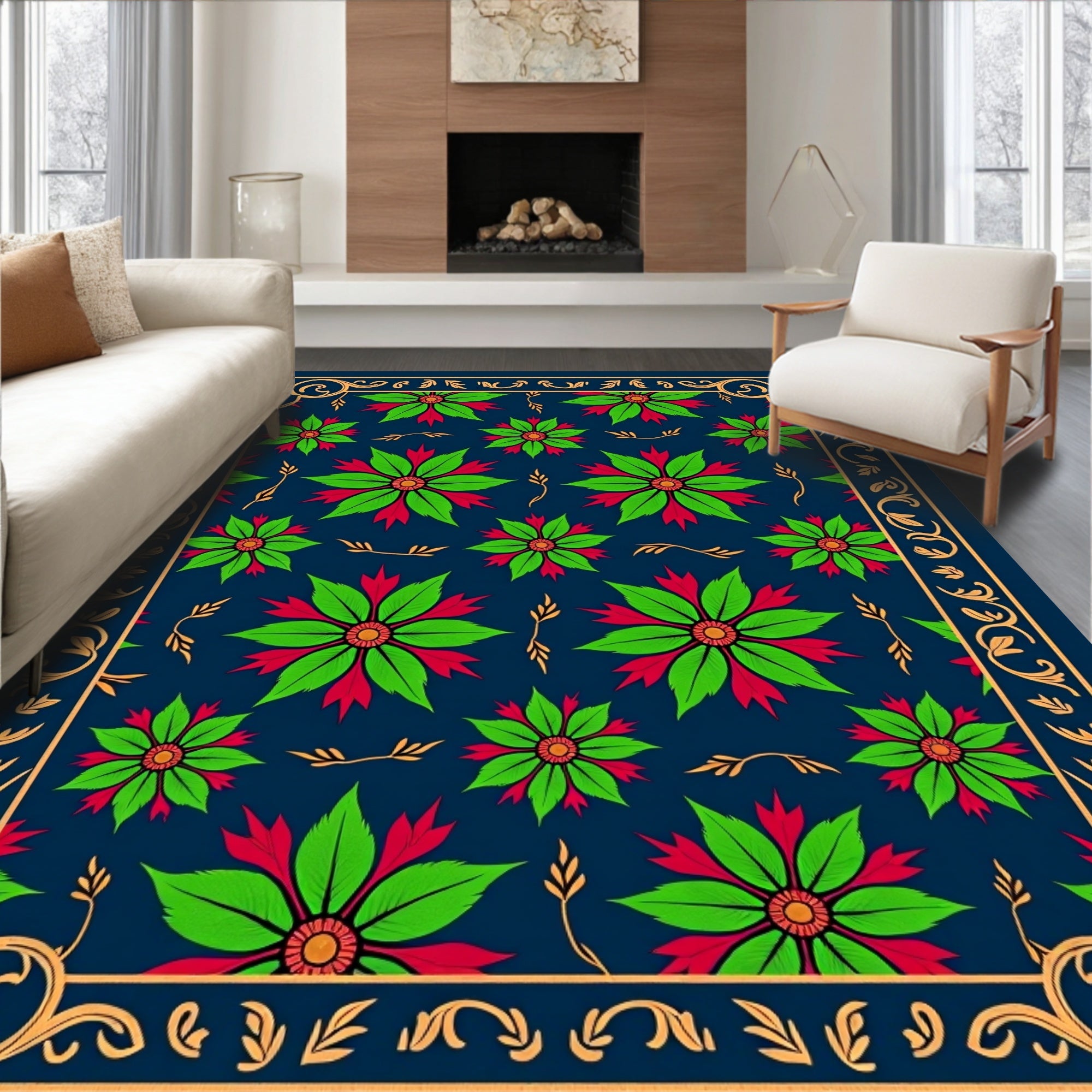 Floral Medallion With Golden Border Rug