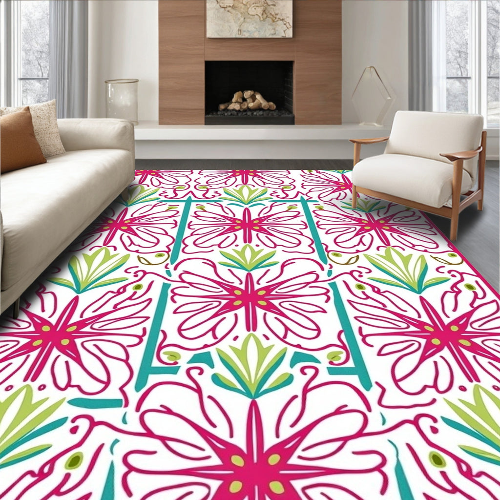 Bold Floral Tile Inspired Pattern Rug