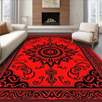 Bold Red Black Floral Mandala Design Rug