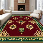 Ornate Burgundy Gold Green Medallion Rug