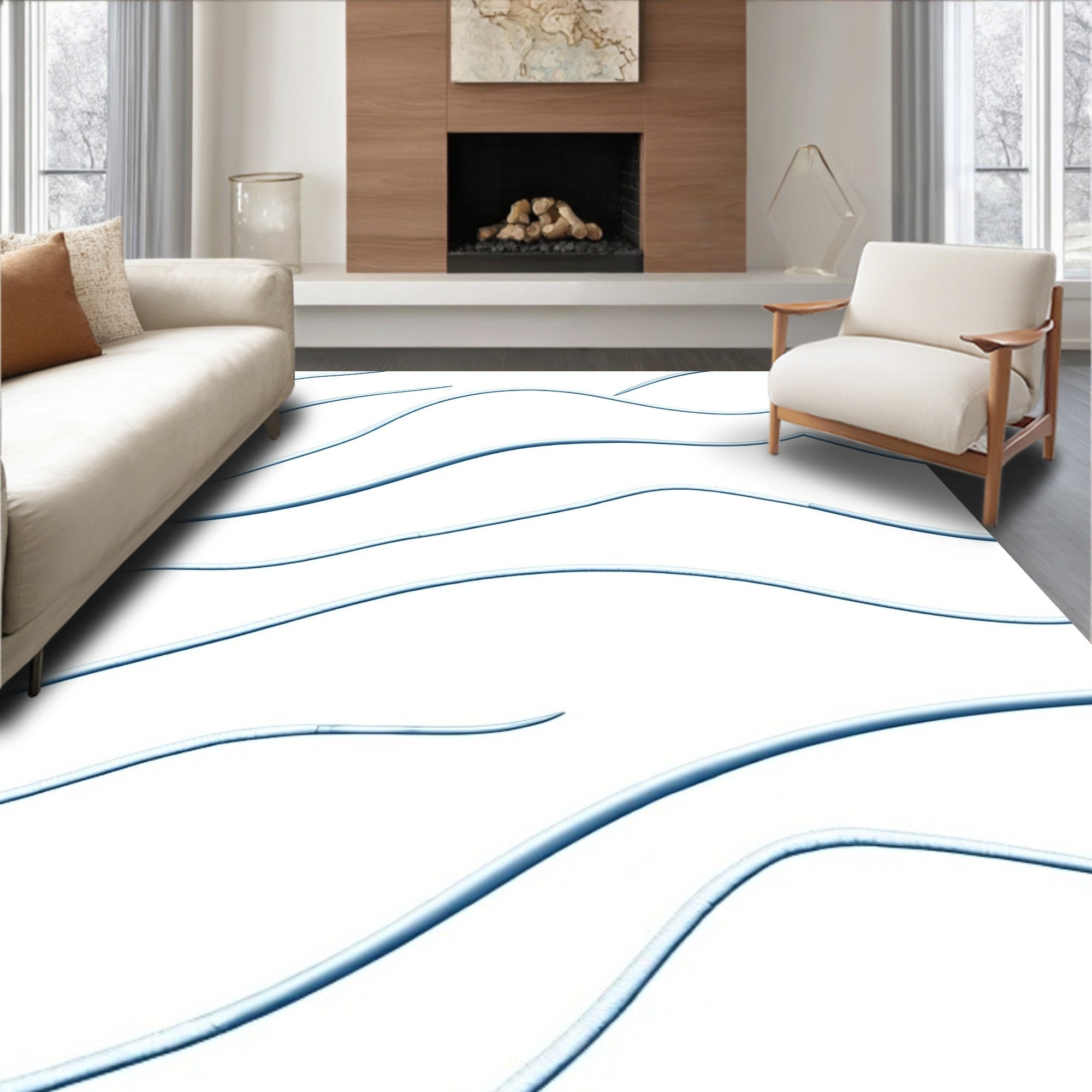 Wavy Blue Abstract Lines Rug