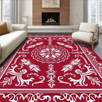 Classic Red Floral Ornate Border Design Rug