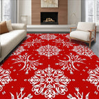 Red White Snowflake Pattern Rug