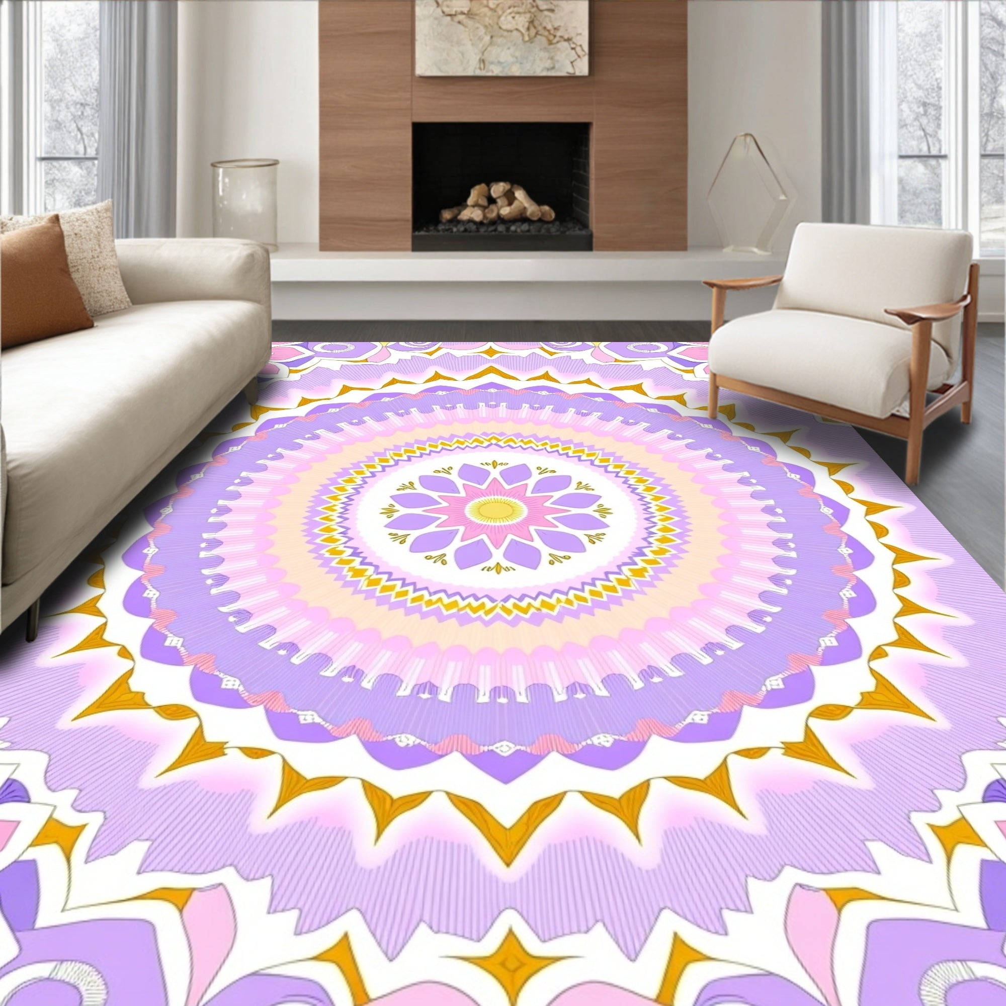 Pastel Mandala Floral Pattern Rug