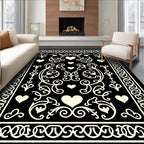 Cream Hearts Scrollwork Black Rug