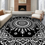 Bold Black White Mandala Pattern Rug
