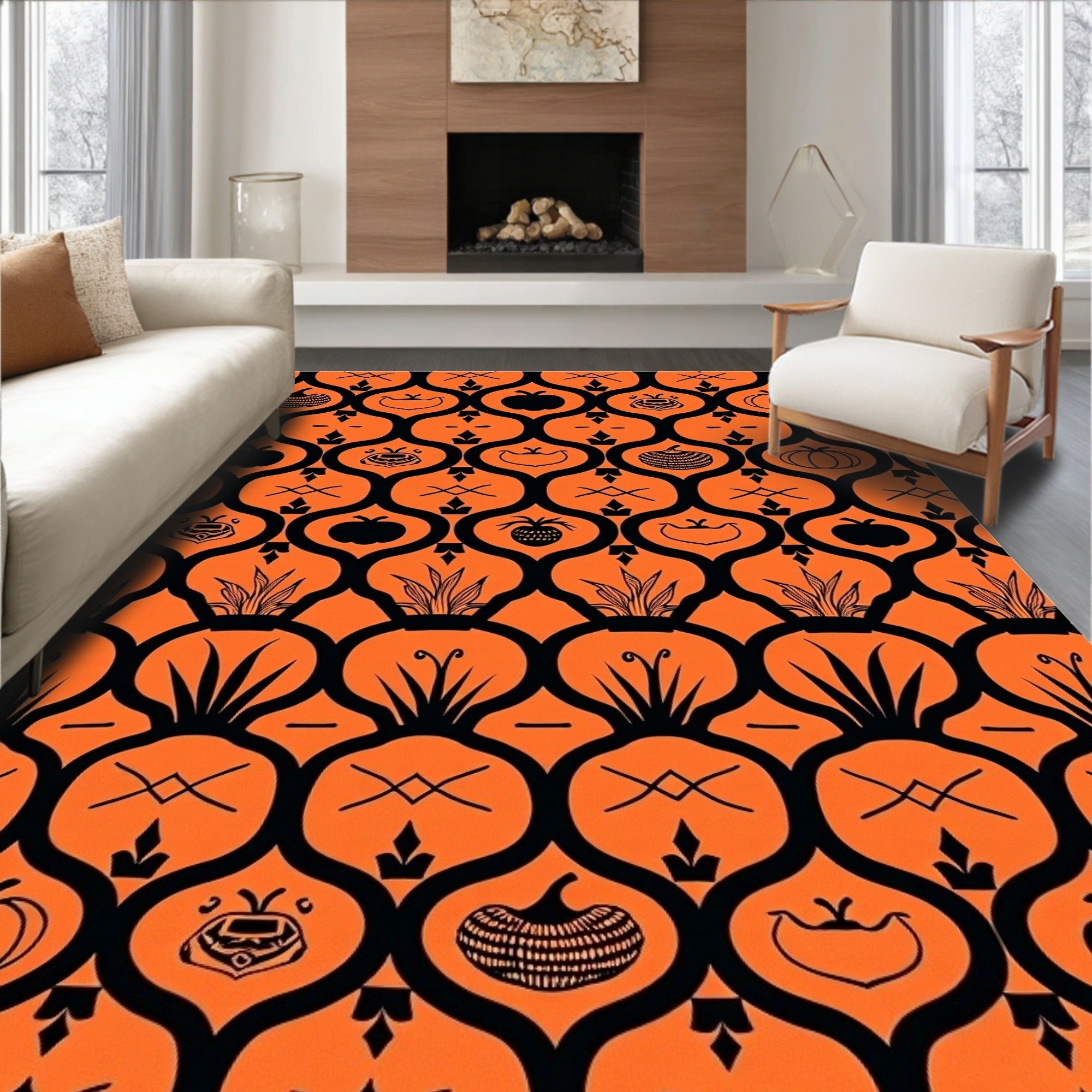 Retro Pumpkin Plant Pattern Design Rug