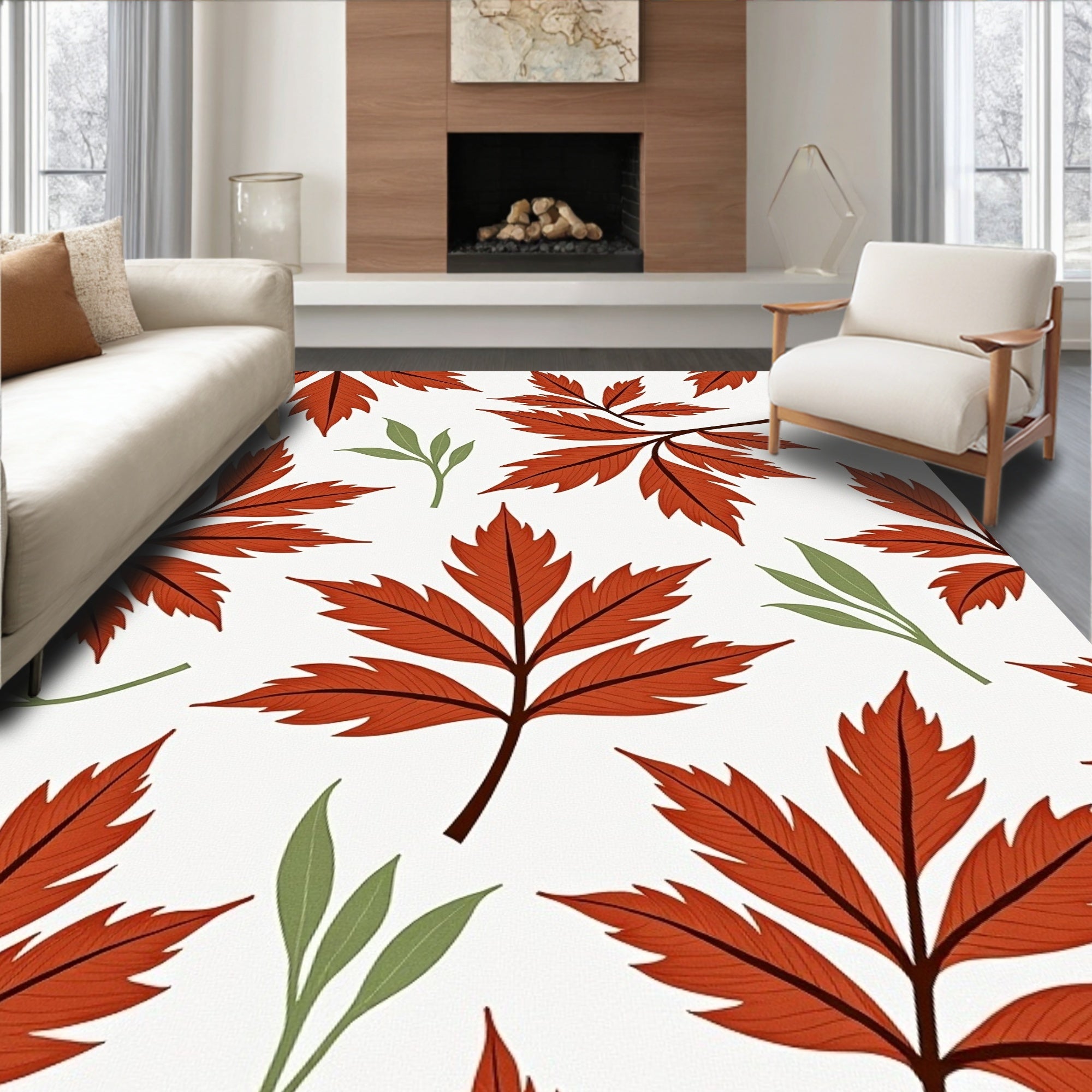 Autumn Leaf Patterned Design Rug