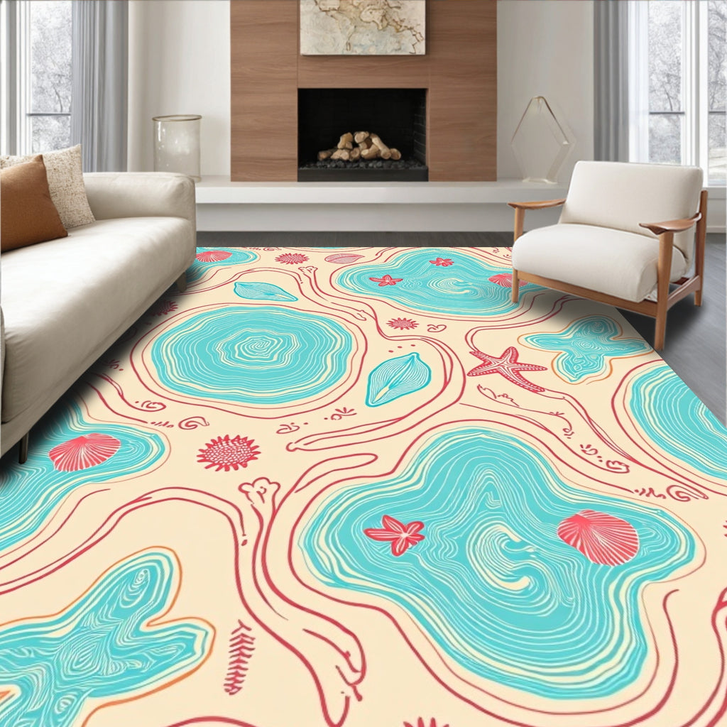 Coral Reef Organic Wave Pattern Rug