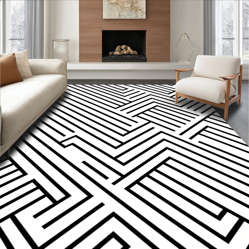 Monochrome Geometric Intersecting Lines Rug