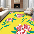 Red Rose Pattern With Teal Leaves Rug