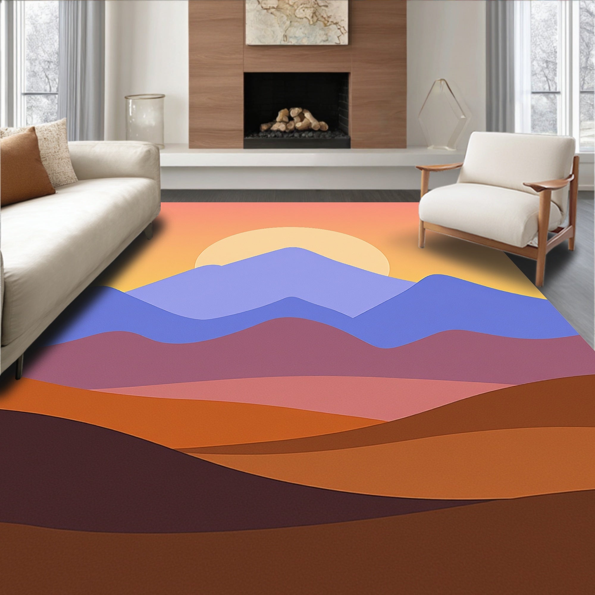 Sunset Mountain Layers Abstract Rug