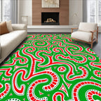 Lively Red Swirls Green Abstract Rug
