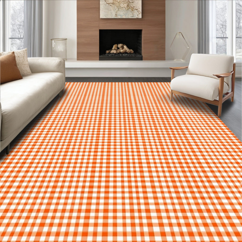 Classic Orange White Gingham Pattern Rug