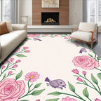 Pink Rose and Bird Garden Design Rug