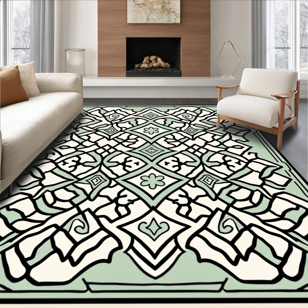 Mint Green Classic Geometric Designs Rug