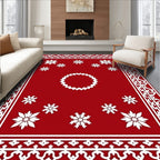 Bold Red White Floral Medallion Rug