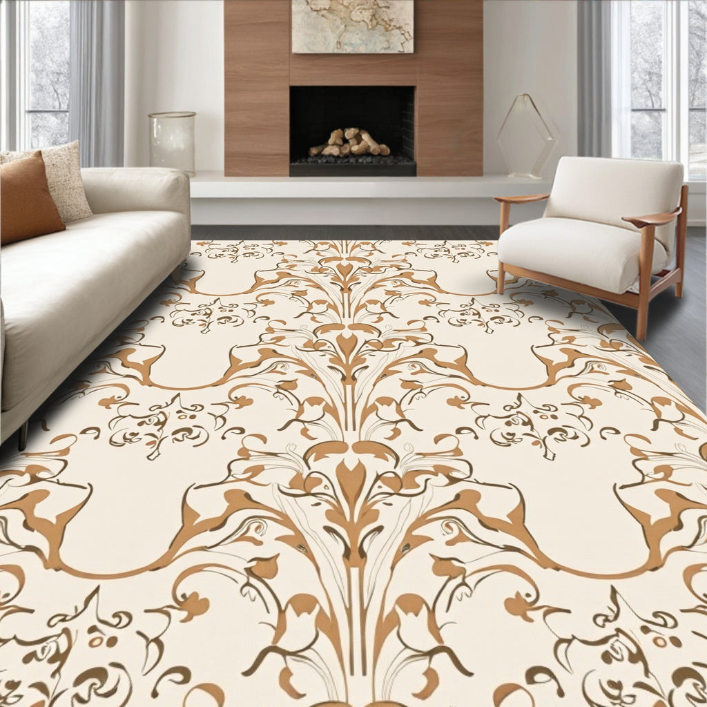 Gold Floral Scroll Pattern Rug