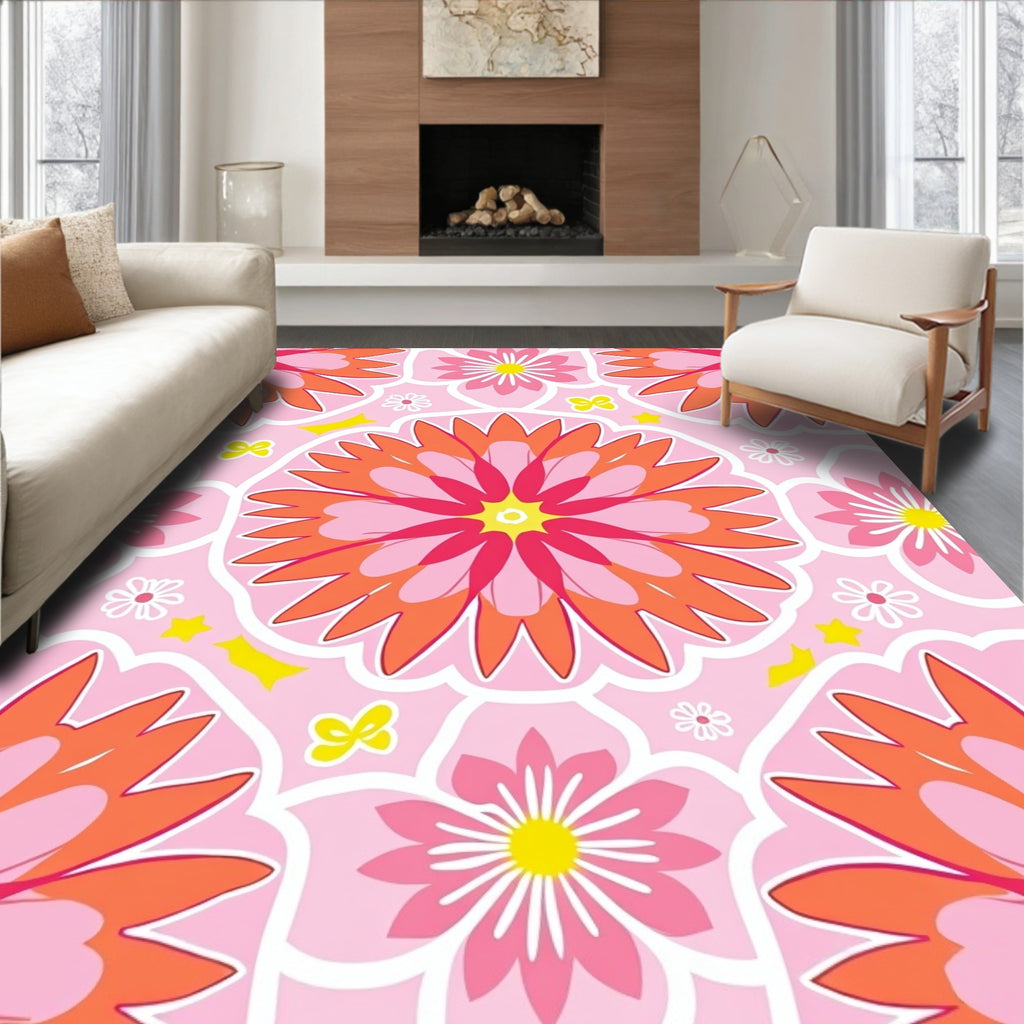 Vibrant Floral Patterned Pink Rug