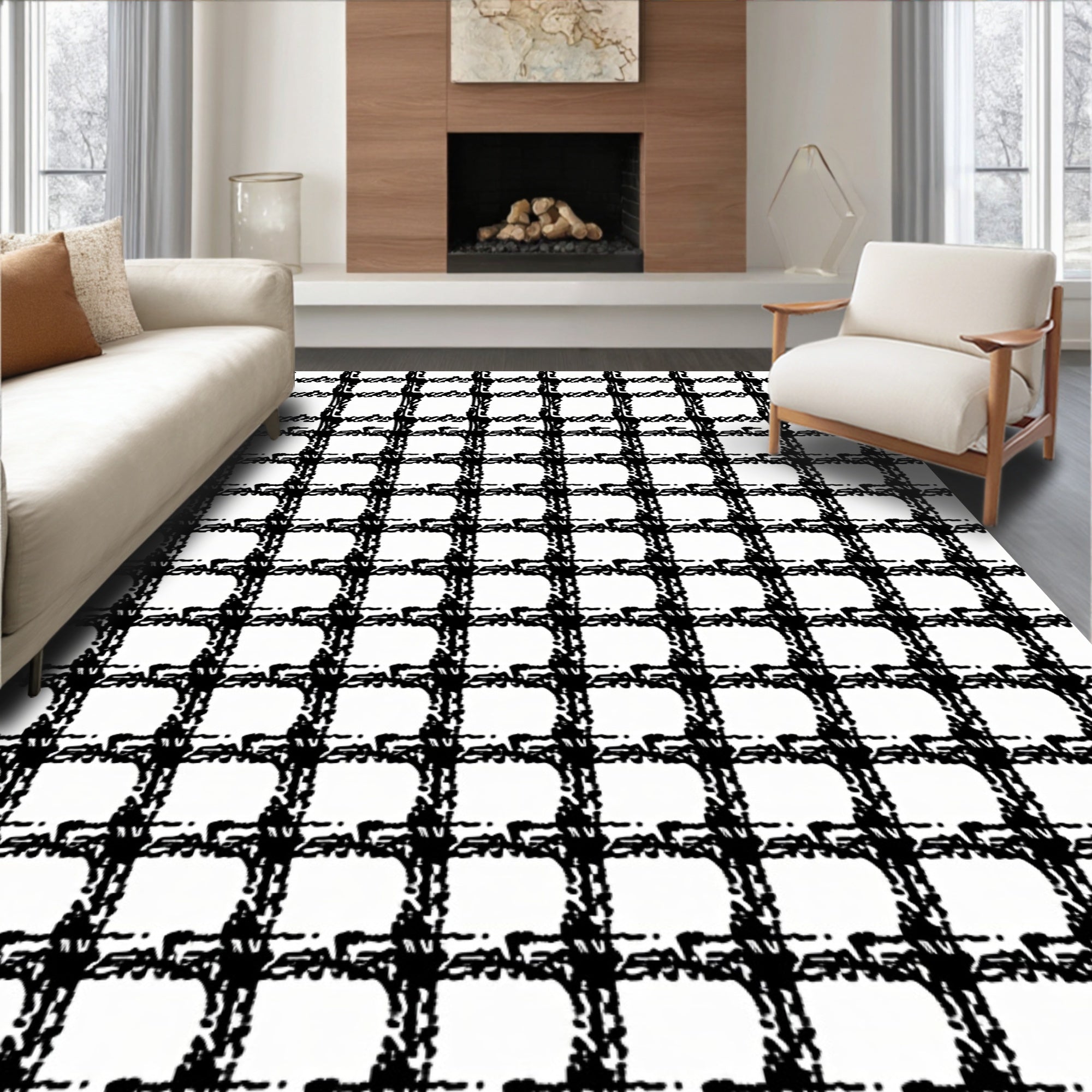 Black and White Classic Plaid Pattern Rug