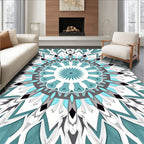 Mandala Teal Gray Geometric Art Rug