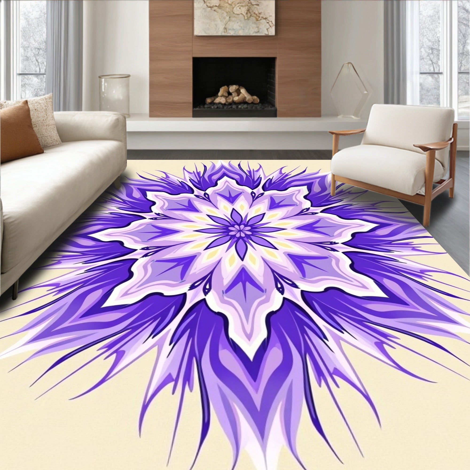 Vibrant Purple Floral Mandala Design Rug