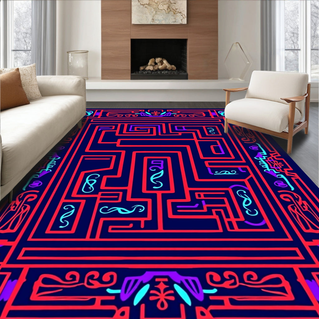 Bold Maze Pattern Geometric Design Rug