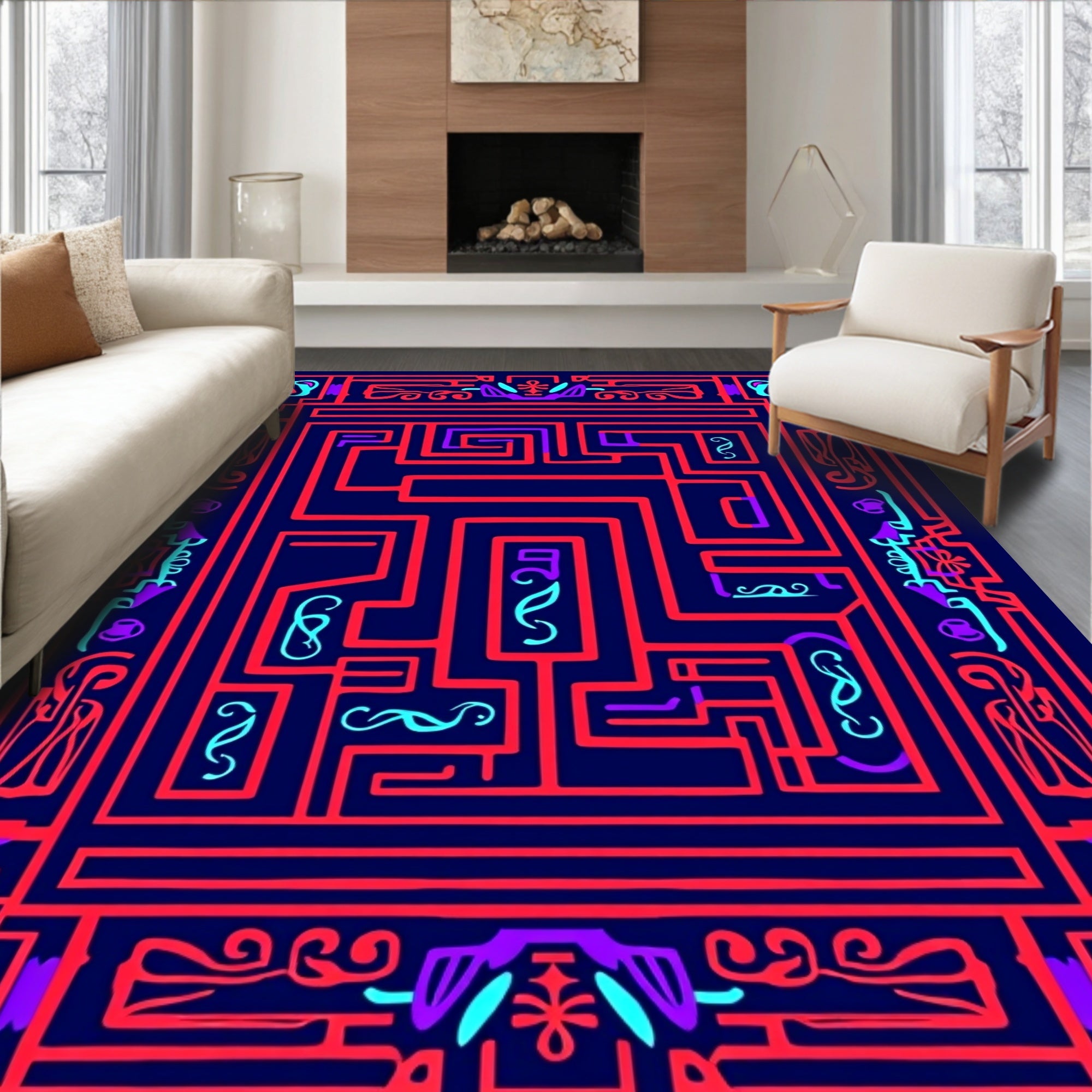 Bold Maze Pattern Geometric Design Rug