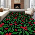 Crimson Berry Foliage on Black Rug