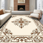 Classic Floral Detailed Cream Brown Rug