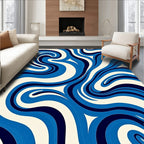 Abstract Blue Wave Pattern Rug
