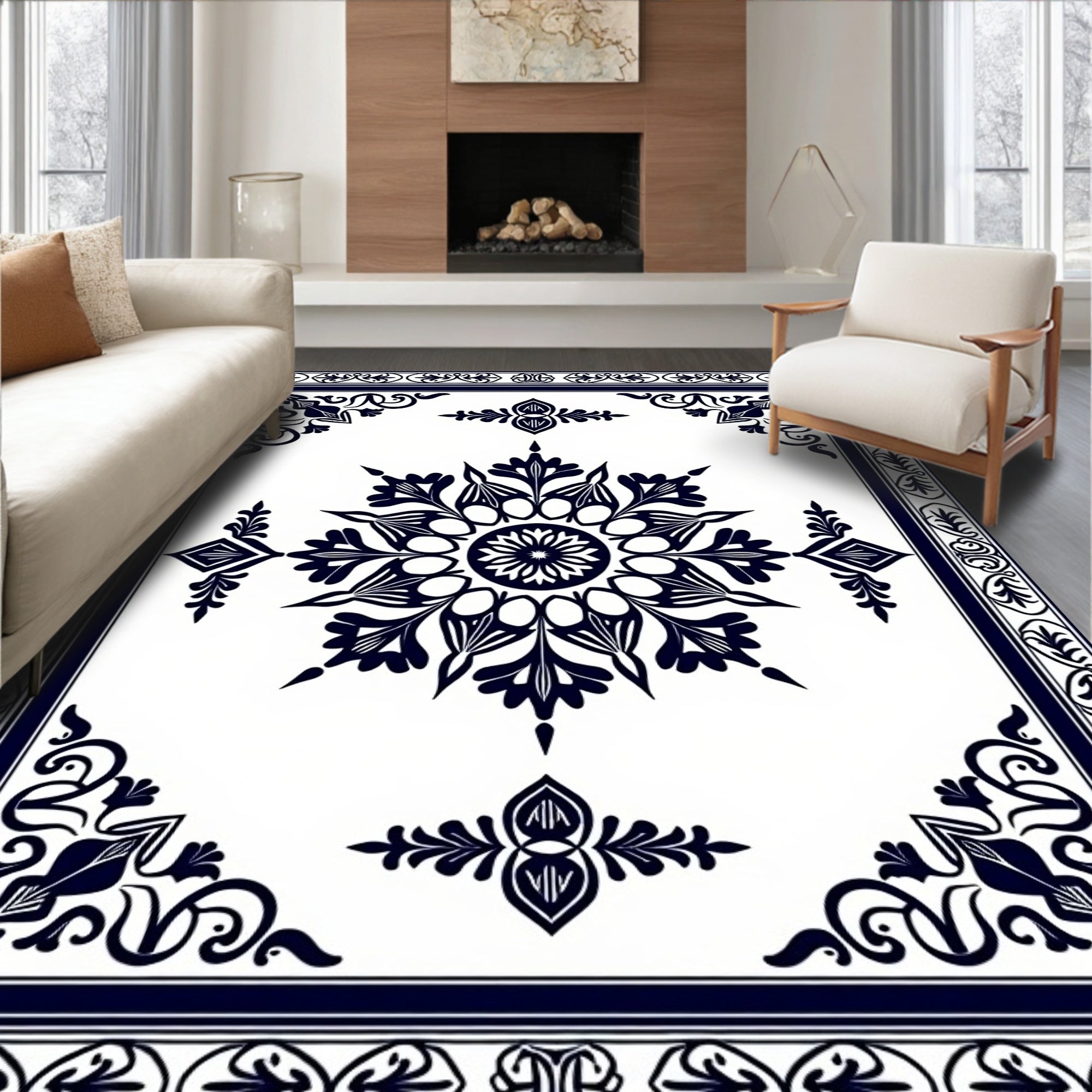 Classic Floral Symmetry Design Rug