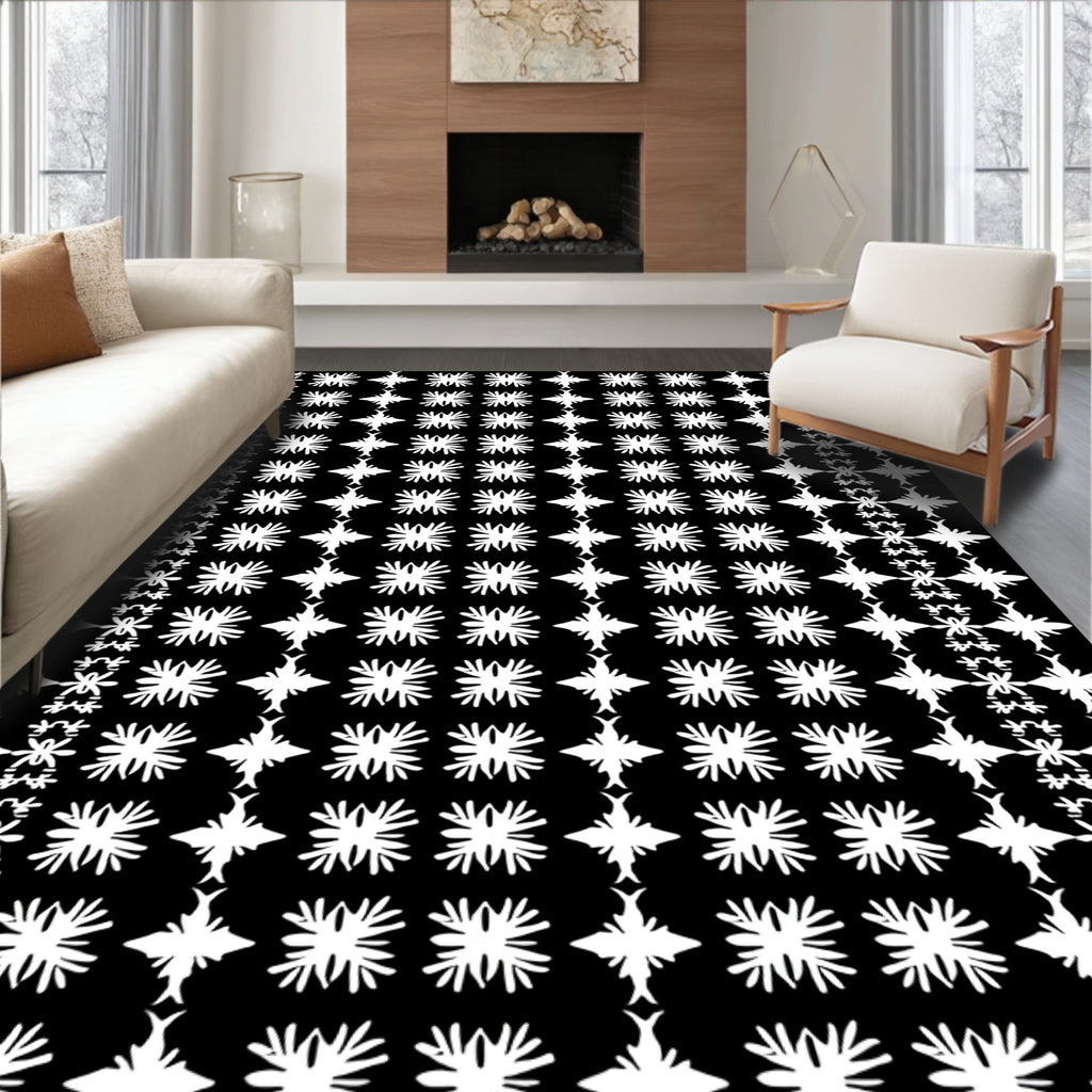 Ornate Black White Starburst Rug