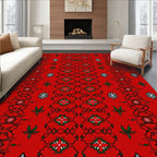 Bold Red Geometric Floral Pattern Rug