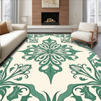 Ornate Green Floral Pattern Rug