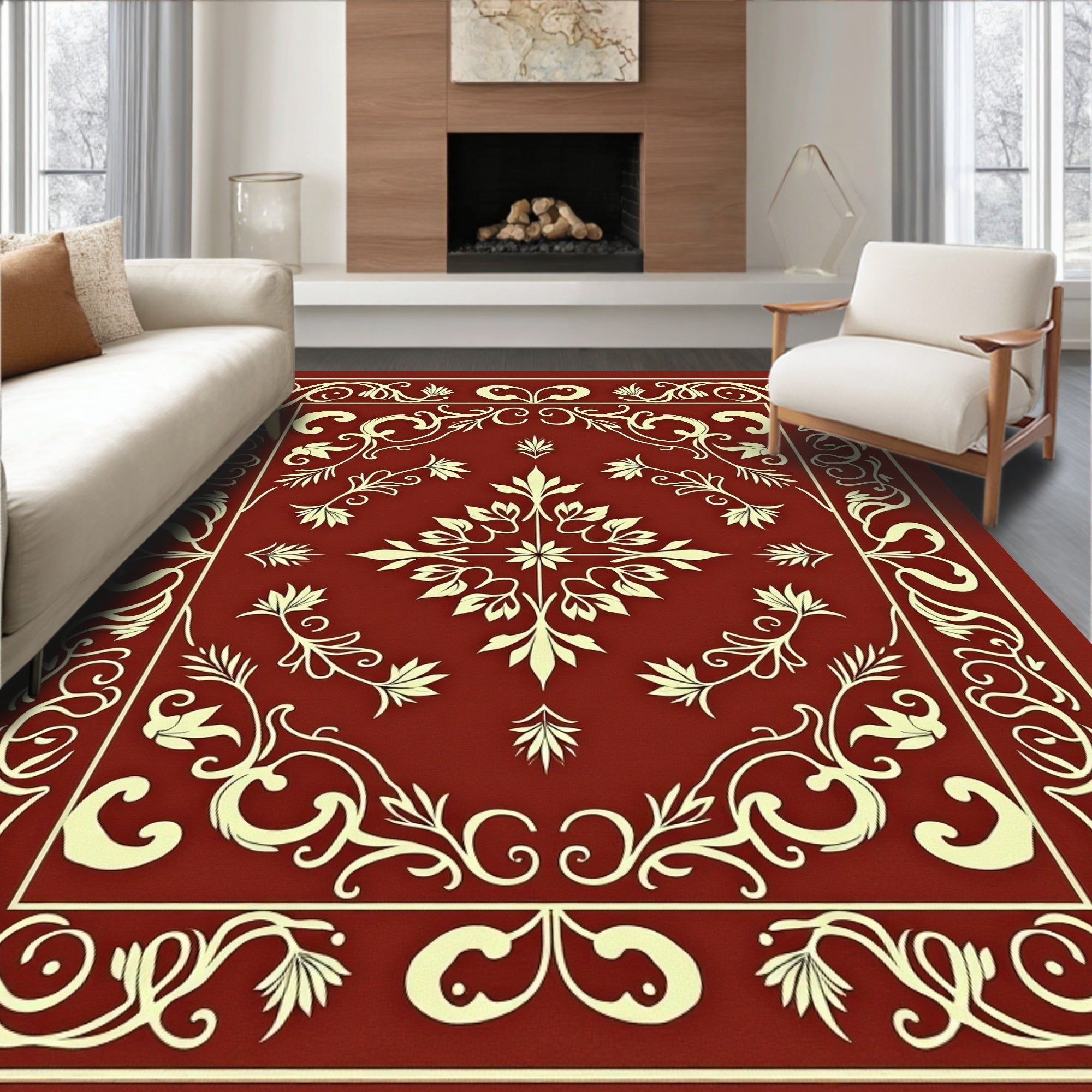 Elegant Floral Swirl Decorative Design Rug