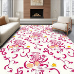 Whimsical Pink Floral Swirl Pattern Rug