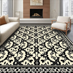 Classic Black Cream Filigree Pattern Rug