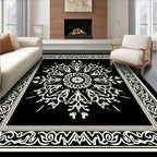 Classic Black White Floral Mandala Rug