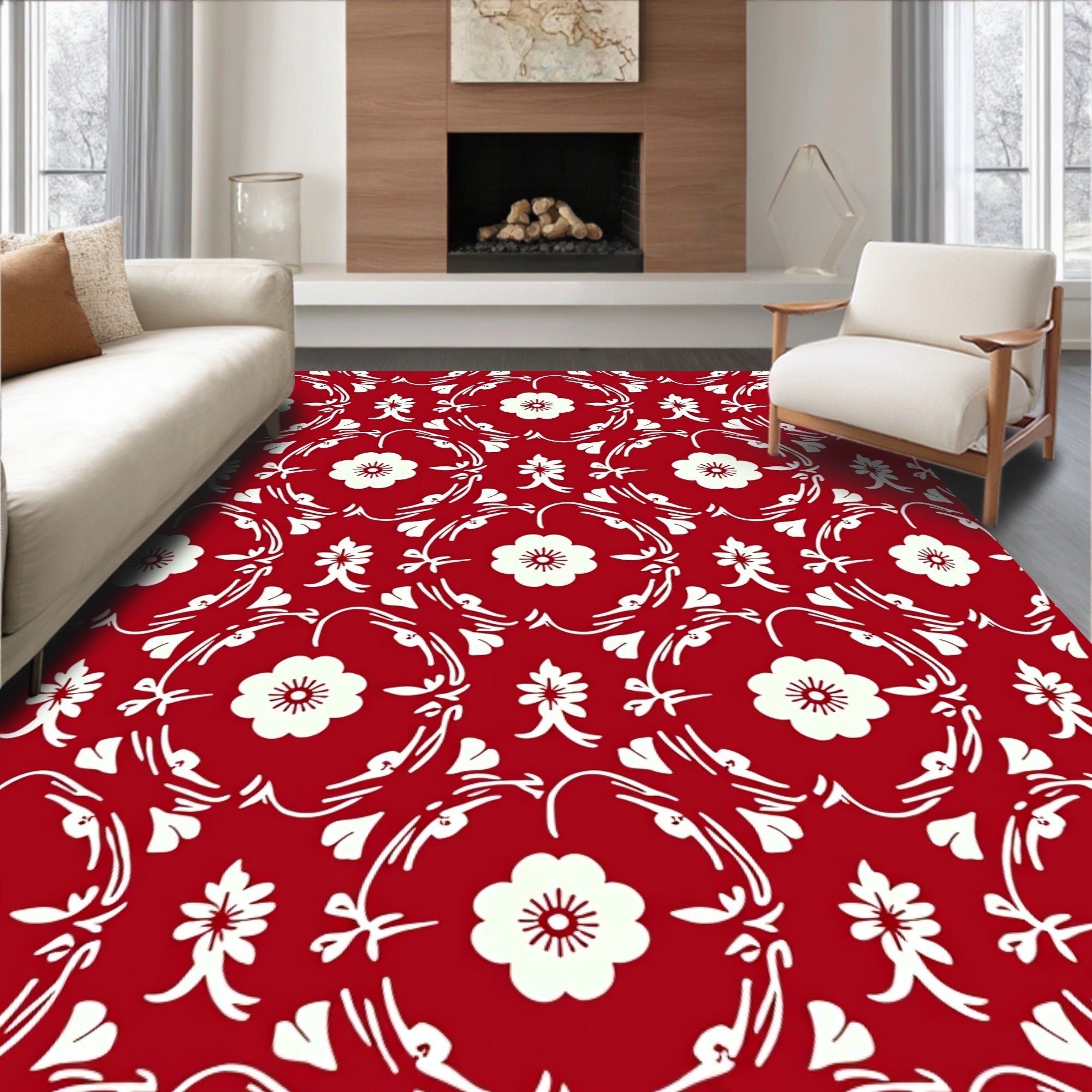 Classic Floral Swirl Red Pattern Rug