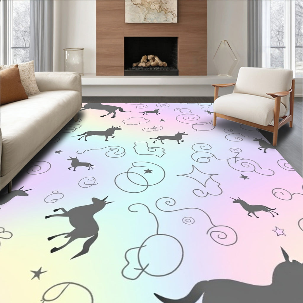 Whimsical Unicorn Silhouette Pastel Pattern Rug