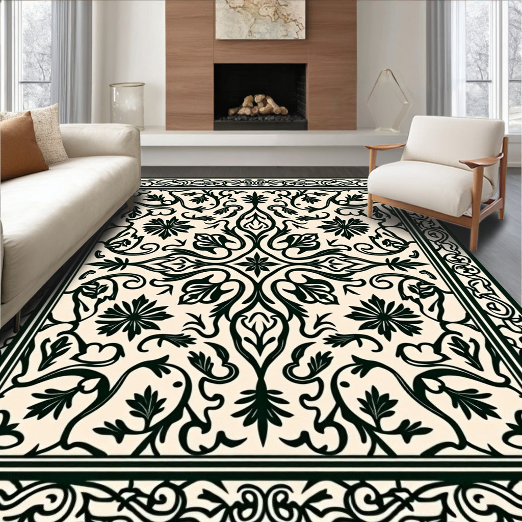 Elaborate Floral Scrollwork Pattern Rug