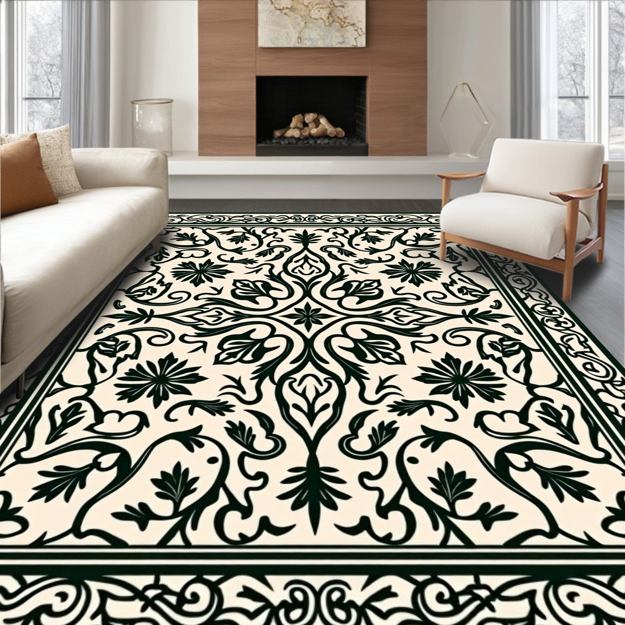Elaborate Floral Scrollwork Pattern Rug