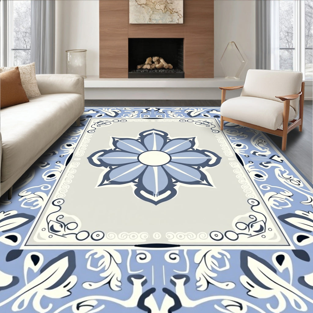 Blue Floral Medallion Border Rug