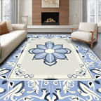 Blue Floral Medallion Border Rug