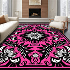 Vibrant Pink Black Floral Medallion Rug