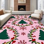 Festive Green Christmas Tree Garland Rug