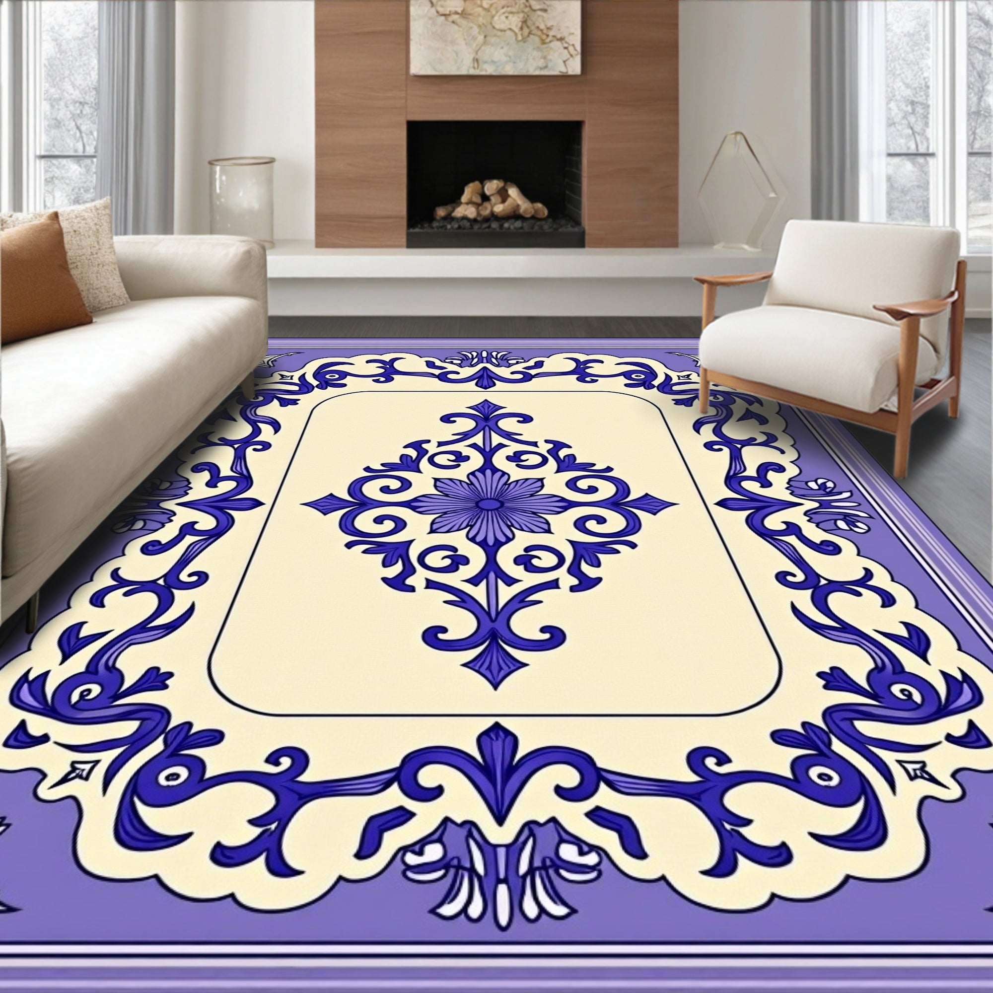 Ornate Floral Damask Pattern Rug