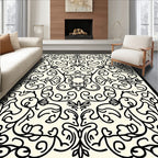 Elegant Black Floral Swirls Relief Rug